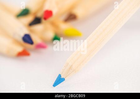 Close up photo of colour pencils on white background Stock Photo