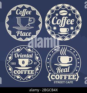 Stylish coffee labels of set design for cafe, shop, market. Vector illustration Stock Vector