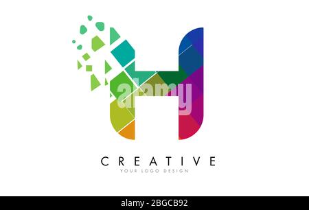 Letter H Design with Rainbow Shattered Blocks Vector Illustration. Pixel art of the H letter logo. Stock Vector