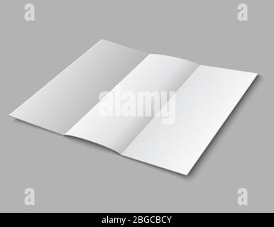 Blank paper folded leaflet. 3d white blank broadsheet vector template. Illustration of white blank booklet and brochure card Stock Vector