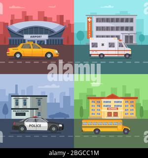 Background illustrations with different municipal transport Stock Vector