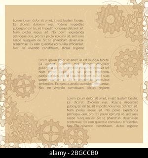 Vintage hand drawn gears poster background with grunge effect. Vector illustration Stock Vector