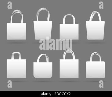 Blank white canvas fabric shopping bag vector templates. Canvas fabric eco bag market with handle illustration Stock Vector