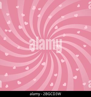Bright spiral design background pink pattern with hearts. Vector illustration Stock Vector