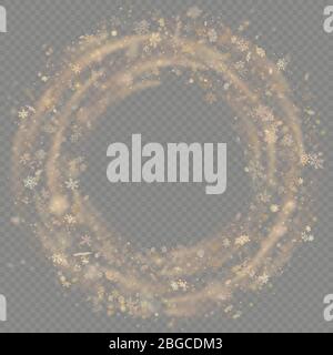 Merry Christmas, Happy New Year, Xmas transparent effect of golden snowflakes frame decoration. EPS 10 Stock Vector