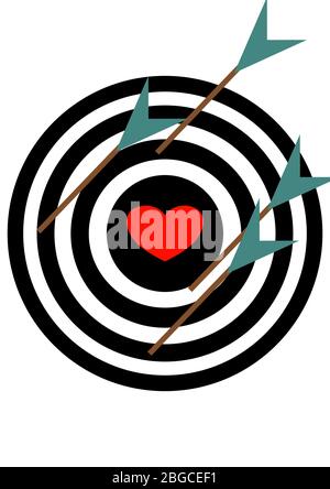 Heart in the center of a target with arrows for Valentine's Day. Template for text. Background image. Greeting card. Holiday poster. Archery. Love. Hu Stock Vector