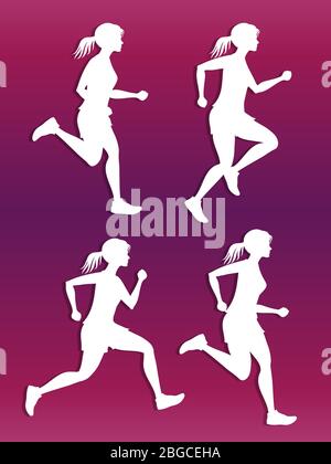 White female running silhouette vector set. Sport and fitness illustration Stock Vector
