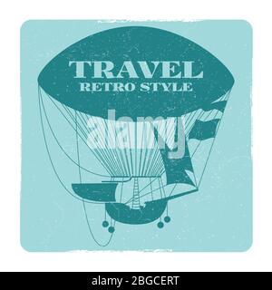 Retro style travel banner or patch design with hot air balloon silhouette. Vector illustration Stock Vector