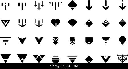 Swipe top down or download icon scroll pictogram set isolated for blogger web ui ux design. Vector black arrow bottom for application and social network website. Eps simple button illustration Stock Vector