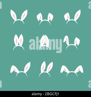 Easter bunny cartoon ears, celebration mask isolated vector set. Animal bunny cartoon, rabbit mask ears collection illustration Stock Vector