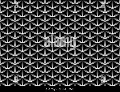 Seamless volume black and white pattern. Flower of life design volume background. Floral repetitive geometric texture or web page fill Stock Vector