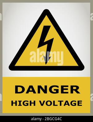 Sign warning danger high voltage, caution card vector Stock Vector
