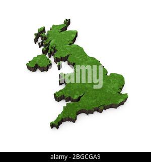 United Kingdom. Detailed 3D rendering of a shaded relief map with ...