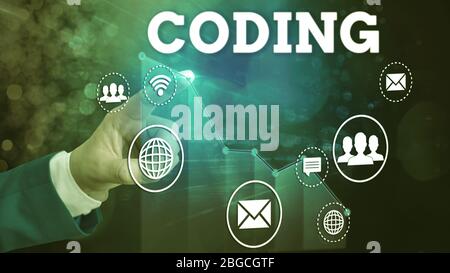 Writing note showing Coding. Business concept for assigning code to something for classification identification Stock Photo