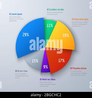 Business 3d pie info chart for presentation and office work. Infographic vector element. Info and infographic data in round colored diagram illustration Stock Vector