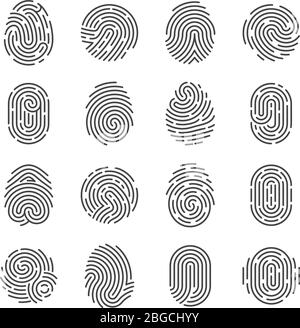 Fingerprint detailed icons. Police scanner thumb vector symbols ...