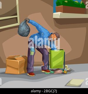 homeless searching food in trash Stock Vector