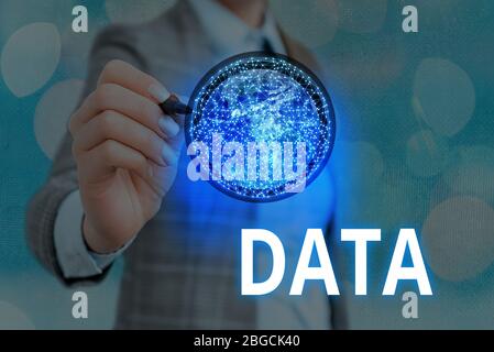 Writing note showing Data. Business concept for Piece of information Facts and statistics collected as reference Elements of this image furnished by N Stock Photo