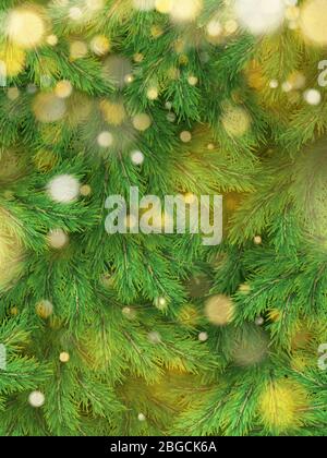Christmas tree background decorations with blurred, sparking, glowing light. Happy New Year template. EPS 10 Stock Vector