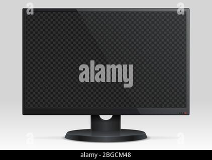 Empty computer lcd monitor with transparency screen 3d vector mockup. Screen display lcd, electronic digital plasma illustration Stock Vector