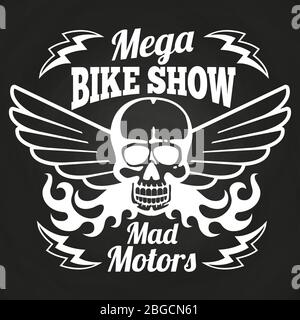 Vintage motorbike show banner emblem on chalkboard design. Vector illustration Stock Vector