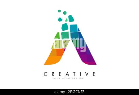 Letter A Design with Rainbow Shattered Blocks Vector Illustration. Pixel art of the A letter logo. Stock Vector