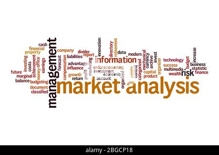 Market analysis word cloud concept on white background Stock Photo