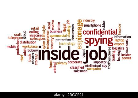 Inside job word cloud concept on white background Stock Photo