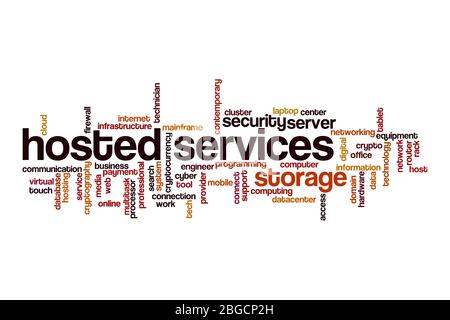 Hosted services word cloud concept on white background Stock Photo