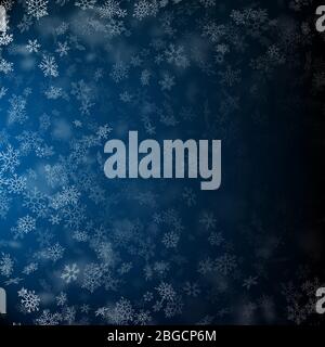Realistic falling snowflakes in different shapes and forms. Many white cold flake transparent elements. EPS 10 Stock Vector