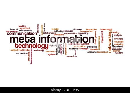 Meta information word cloud concept on white background Stock Photo