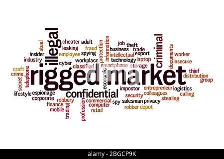 Rigged market word cloud concept on white background Stock Photo