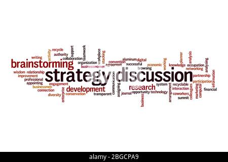 Strategy discussion word cloud concept on white background Stock Photo