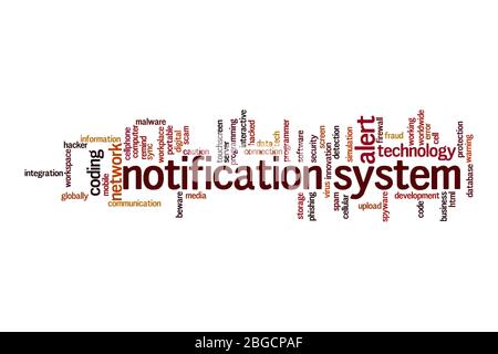 Notification system word cloud concept on white background Stock Photo