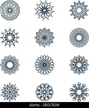 Old arabic mandala lace patterns set. Arabesque ornaments. Decoration floral indian collection, vector illustration Stock Vector