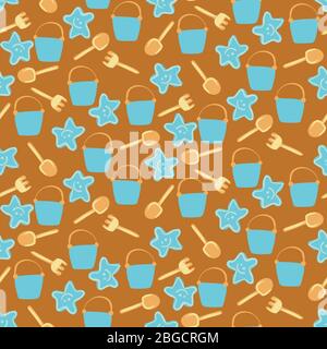 sand toys seamless vector pattern in yellow and blue colors Stock Vector