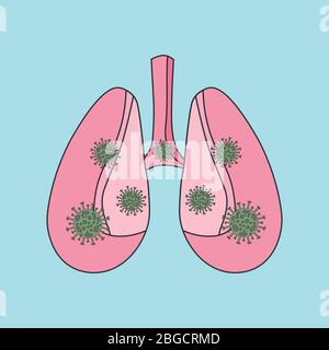 Flat vector illustration of lungs and bacteria covid-19 coronavirus. Coronavirus Pandemic. eps 10 Stock Vector