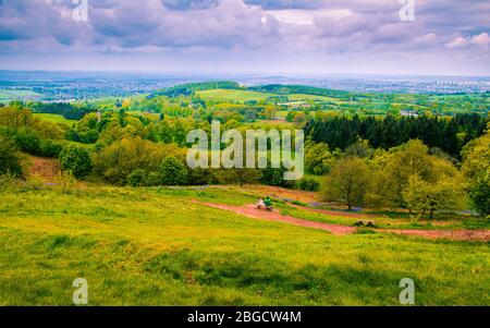 Admiring the view from the Clent hills in Worcestershire west midlands England UK Stock Photo