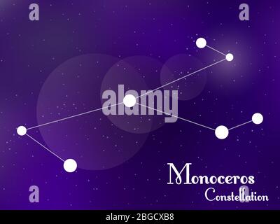 Monoceros constellation. Starry night sky. Cluster of stars, galaxy. Deep space. Vector illustration Stock Vector