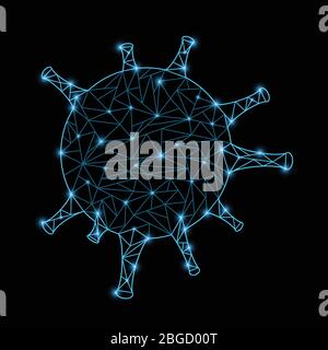 Virus molecule from polygon mesh, with light dots. Stock Vector