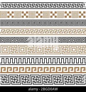 Ancient Greek seamless borders frames pattern set Stock Vector
