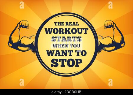 Fitness concept illustration. Strong arms with big bicepses. Vector picture with place for your text Stock Vector
