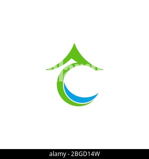letter ac green mountain blue sea natural logo vector Stock Vector