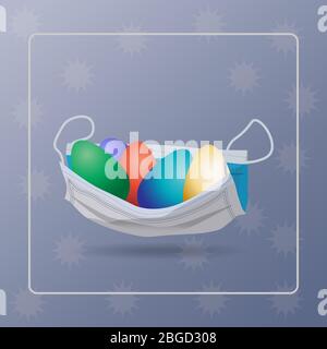 Vector illustration. Easter eggs in a medical mask. Coronavirus pandemic. COVID-19 . Easter. Stock Vector