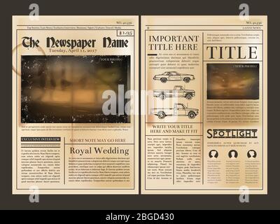 Layout design. Front page of vintage newspaper. Vector illustration with place for your text Stock Vector