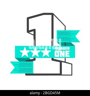 3D number one with ribbon banner or poster design. Vector illustration Stock Vector