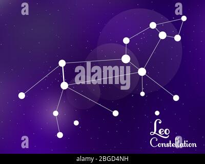 Leo constellation. Starry night sky. Cluster of stars, galaxy. Deep space. Vector illustration Stock Vector