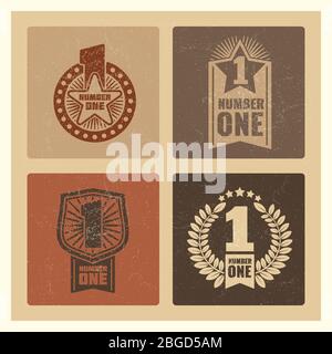 Set of grunge vintage number one banner with labels. Vector vintage banner one illustration Stock Vector