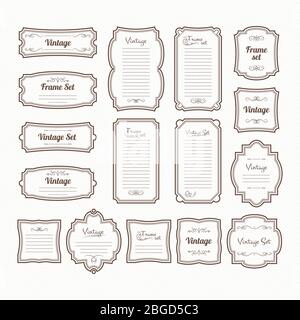 Classic vintage frames set. Vector borders isolate on white Stock Vector