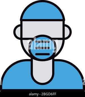 man using face mask line and fill style icon Stock Vector